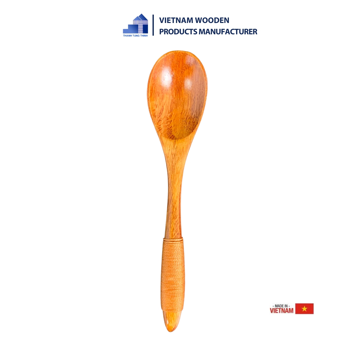 The high-end wooden spoon features a small, premium quality rope handle.
