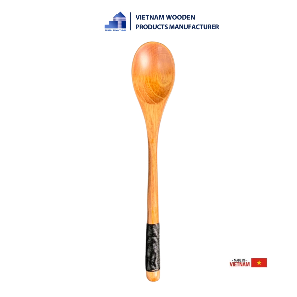 The high-end black large-sized wooden spoon with a rope handle is a beautifully designed product.