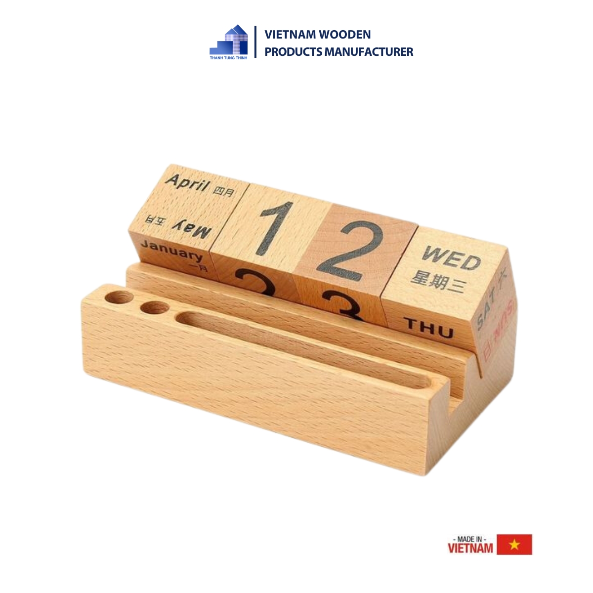 Style meets functionality with this wooden desk calendar